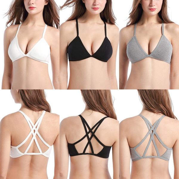 

quick dry deep v bra women solid racer back push up bras casual wire solid bras with thin pads fitness, White;black