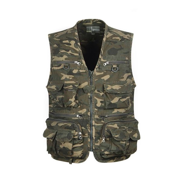 

men camouflage fishing hunting waistcoat cargo outdoor outwear waistcoat multi-pocket pgraphy recreational fishing vest, Gray;blue