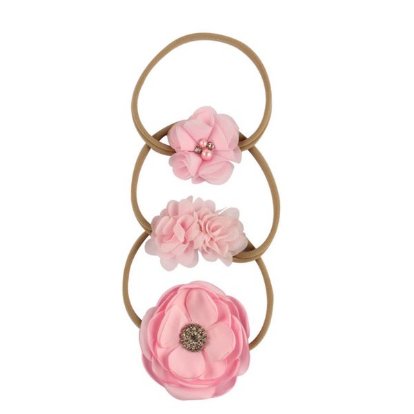 

3 pcs baby girl flower elastic headbands holiday party hair band headwear accessories, Slivery;white