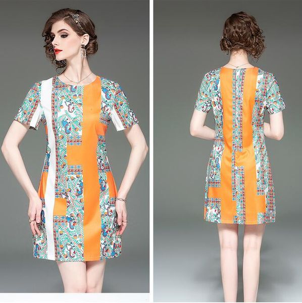 

orange bird flora printed mini dresses women dresses street style dresses summer crew neck a-line knee-length short sleeve, Black;pink