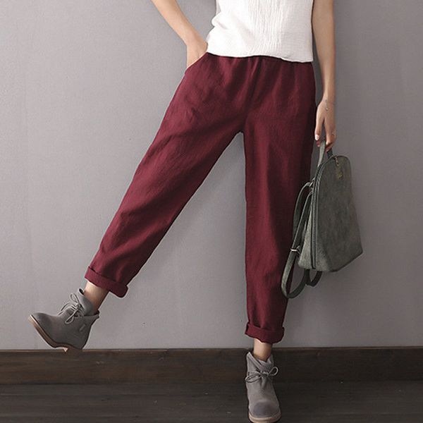 

women pants fashion new women cotton linen full length loose fit pants casual baggy harem hakama pockets drop shipping good quality, Black;white