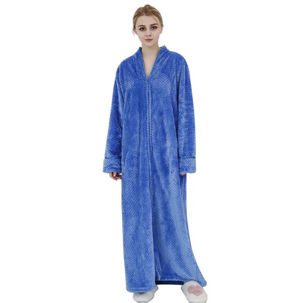 

women soft bath dressing gown long sleeve no lint warm autumn winter zipper up flannel with pockets thick night solid hooded, Black;red