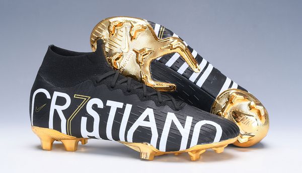 

original cr7 children soccer cleats mercurial superfly vi 360 elite neymar ronaldo fg cr7 kids soccer shoes ronaldo womens football boots, Black