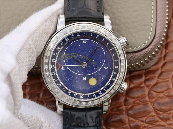 

6104 montre de luxe lunar phase function, star second hand automatic mechanical movement watches 44 mm diameter designer watches, Slivery;brown