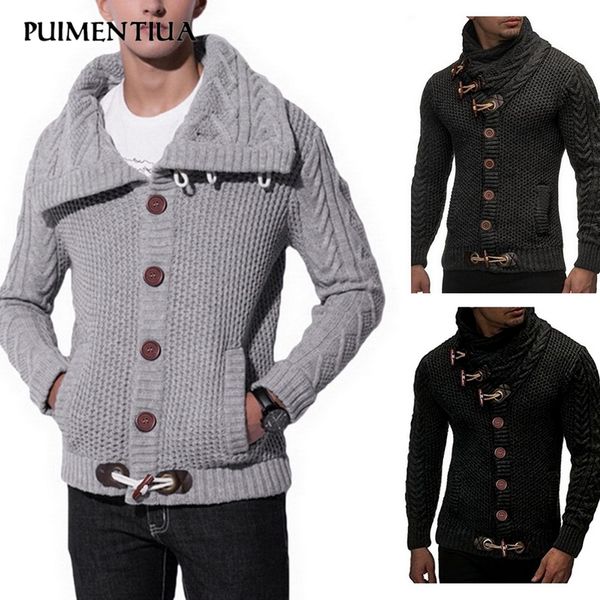 

puimentiua spring turtleneck turn-down collarcardigan men sweater coat slim fit warm knitting clothes size -3xl, White;black