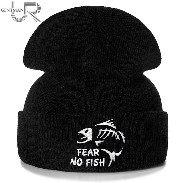 

new fear no fish embroidery casual winter hats for men women warm knitted hat solid color streetwear beanie fishing hat