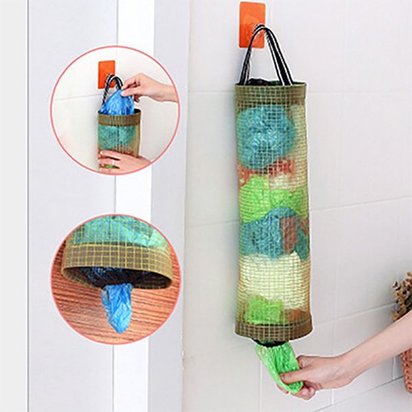 

1pc wall mount storage dispenser home grocery bag holder plastic kitchen organizer garbage bag storage