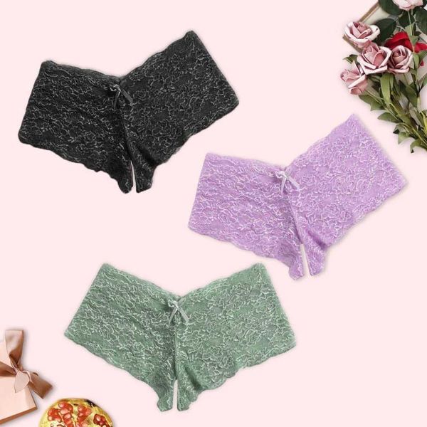 

3шт сексуальные женщины кружевное белье плюс размер нижнего белья открытая промежность бантом нижнее белье поддержка dropshipping fe2, Black;pink