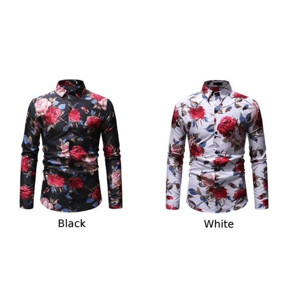 

men's casual business shirt 2020 new floral print men slim button-down shirt male lapel long sleeve print, White;black