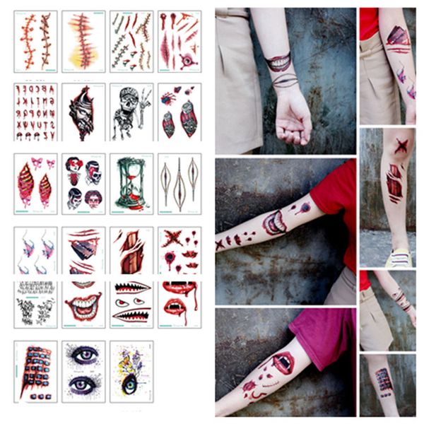 

halloween tattoo stickertattoo face paste bloody scars on party props temporary tattoos waterproof sticker wallpaper t2i5408