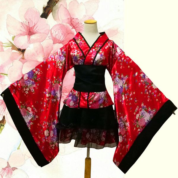 

plus size s-xxxl lolita maid dress japanese yukata sakura kinomoto meidofuku kimono anime cosplay halloween women costume, Black;red