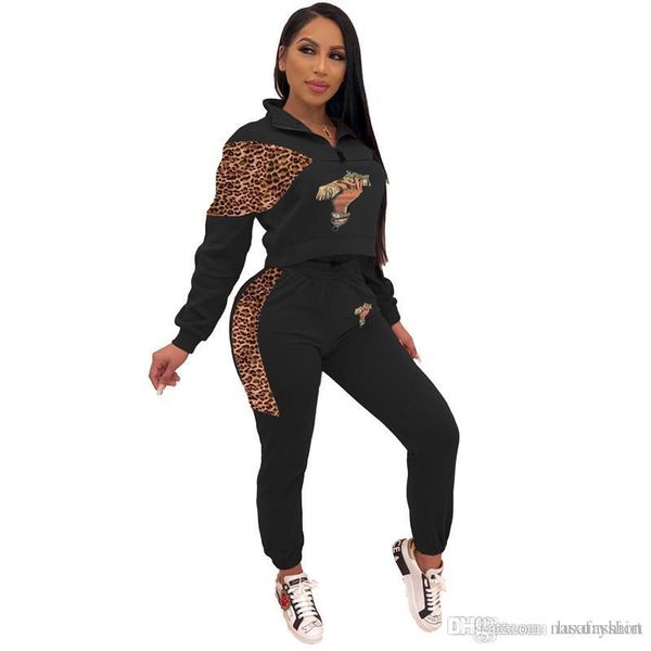 

leopard women tracksuits slim long sleeve ladies 2pcs sets casual designer long trousers female sports suits, Gray