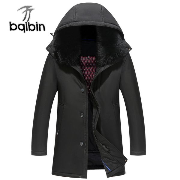 

men down coat 2019 n winter extra long down jacket men's casual parkas fur collar hooded thicken warm brand jackets, Black