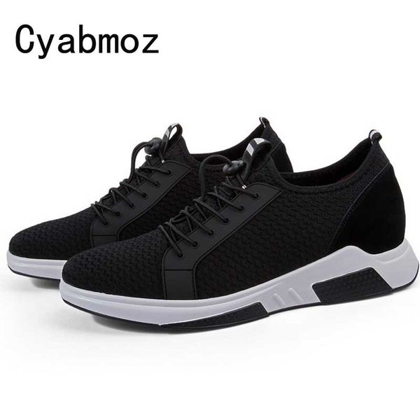 

new summer casual mesh sneakers elevator shoes breathable height incresing shoes with getting 7cm tall male outdoor leisure shoe, Black