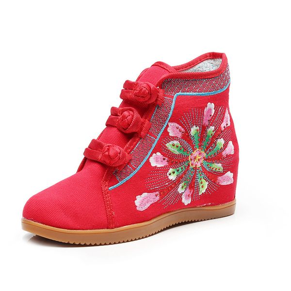 

size34-41 china style embroidered hidden wedge shoes high sneakers women canvas shoes rhinestone sneaker red black white sneakers