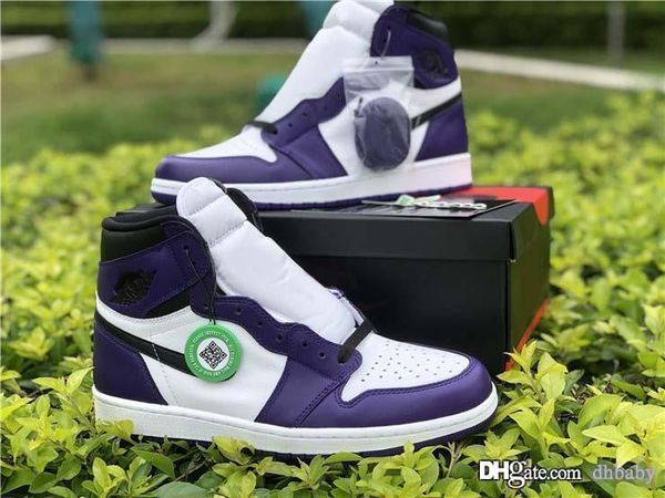 

est air authentic 1 high og court purple basketball shoes men court purple sports sneakers 555088-500 with box