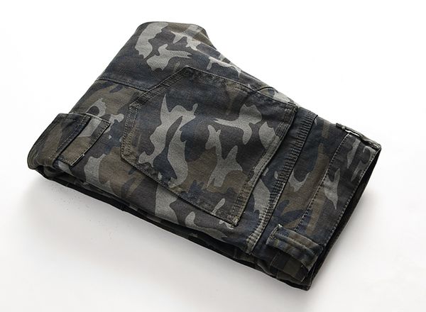 

men's cycling jeans ripped designer hole stone wash slim straight motorcycle denim jogging pants 28-40, Blue