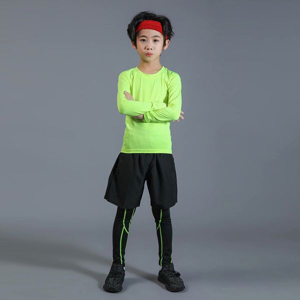 

yd-fu child long johns child thermal underwear 3 piece shirt + tights + shorts children's sports badminton set, Black;blue