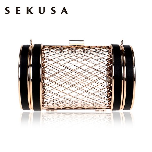 

sekusa fashion women hollow out design day clutches pu chain shoulder handbags wedding party evening bag leather causel purse