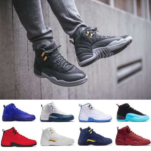 

with box men women designer basketball shoes 12 gamma blue 12s grey metallic silver black bordeaux cherry bulls winterized retro sneakers