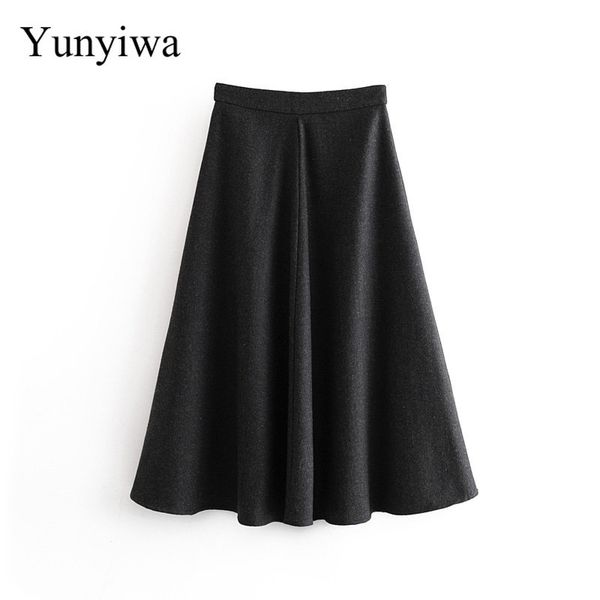 

женщины старинные сплошной цвет большой качели серый длинная юбка faldas mujer дамы обратно молния уличная повседневная тонкий шикарный юбки, Black