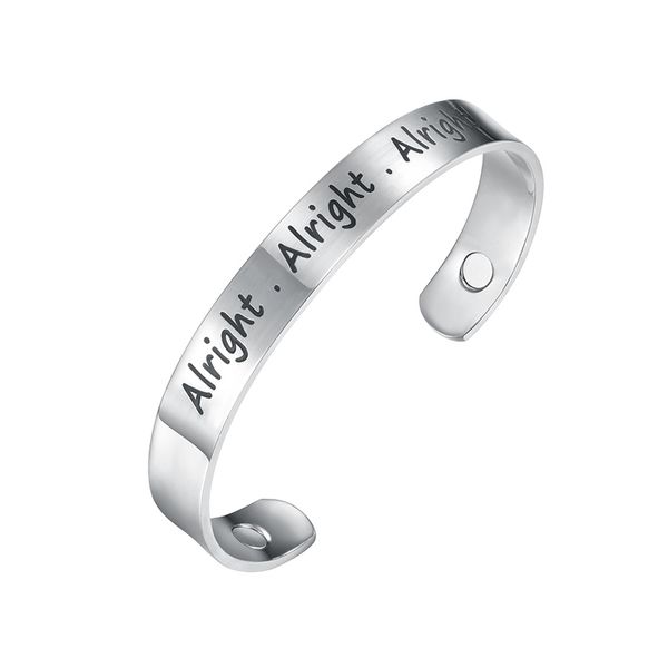 

letter charm plain bangle fashion stainless steel bracelet polished finished for men women jewelry gift 10mm, Black