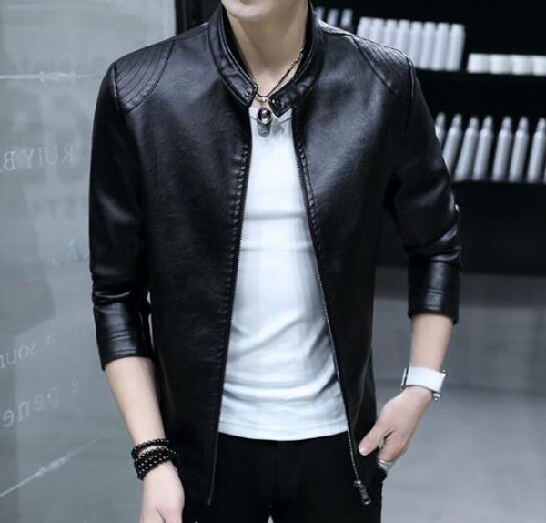 

spring autumn new jacket men's jackets slim handsome outerwear coats fashion youth tide leather jacket, Black;brown