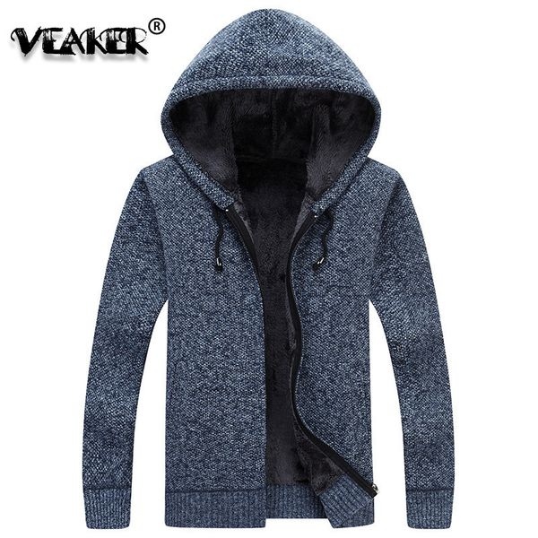 

2018 new mens hooded sweatercoat winter thick velvet fur sweater jacket male casual sweater coats knitted hooded sweatershirt, White;black