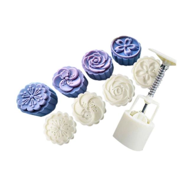 

cake tools 4 style stamps 50g round flower moon mold mould white set mooncake decor kitchen baking scraper 1pc