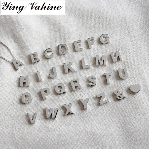 

ying vahine 100% 925 sterling silver heart shaped and symbols necklace women 26pcs english alphabet letters necklaces for women, Golden;silver