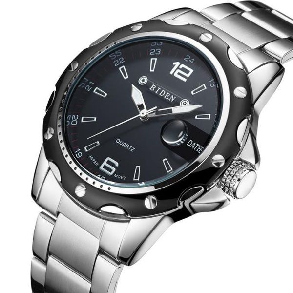 

popular japanese miyota west tiecheng quartz watch steel band men's watch calendar fashion men's watch folding buckle, Slivery;brown