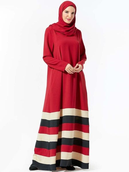 

long sleeve round neck arab frauen burka turkish clothing women islamic khimar hijab dresses abaya kaftan muslim (no scarf, Red