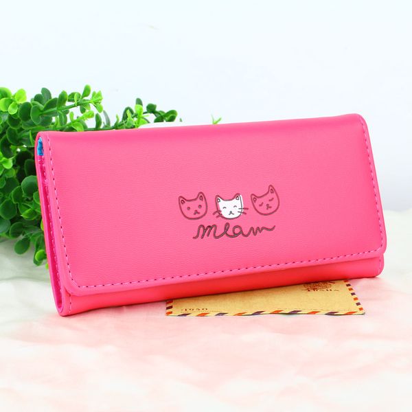 

women wallets lovely cat coin purse pocket lady purses cards id holder handbags moneybags clutch female wallet girls burse bags, Red;black