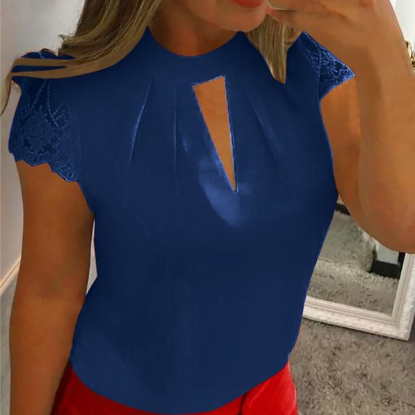 

womens fashion casual chiffon short sleeve splice lace crop blouse dames kleding camiseta mujer blusas 2019, White