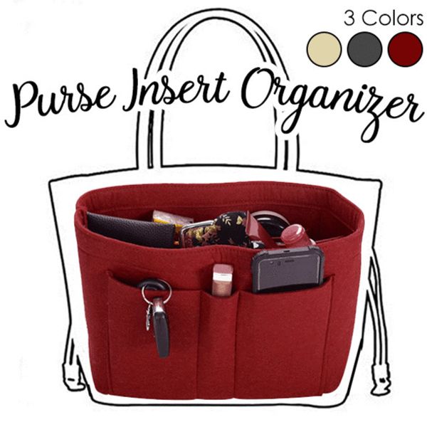 

makeup bag organizer felt fabric purse women cosmetic bag handbag insert bag case multi-function for ladies travel organizer