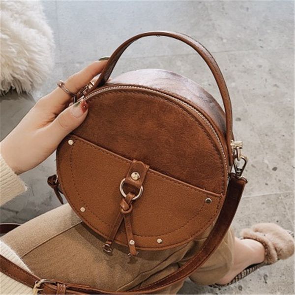 

scrub leather round panelled crossbody bag for women 2020 vintage pu leather shoulder bags ladies small handbags tote