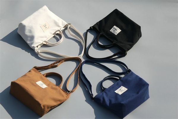 

simple solid color canvas shoulder bag messenger bags small fresh women's handbags