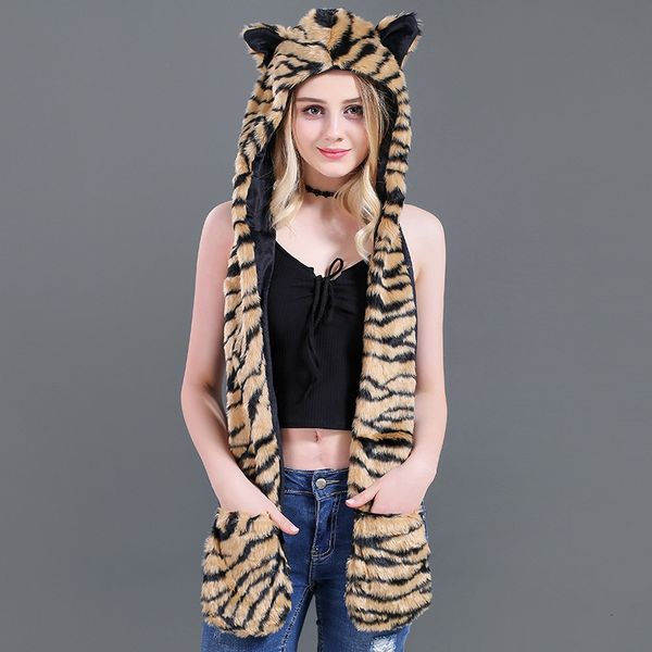

3 in 1 scarf hat glove suit winter imitate leather and fur hats lint animal hat lovely cartoon hats scarf glove one, Blue;gray