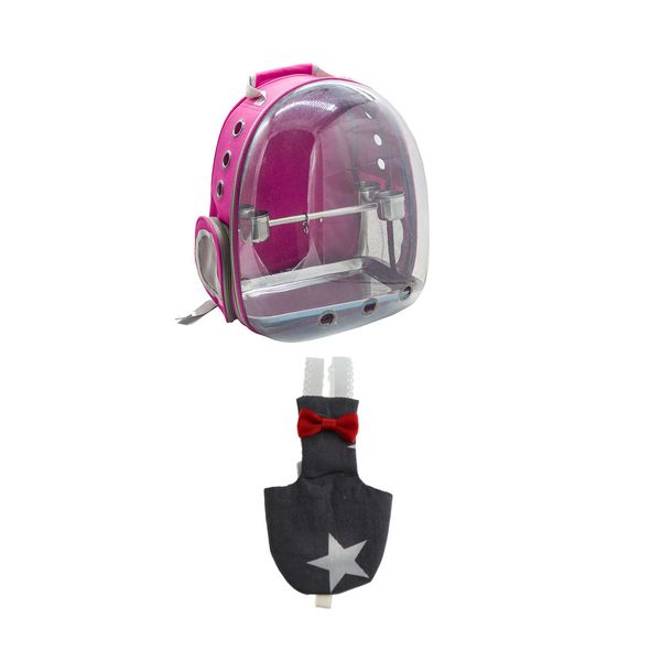 

transparent pet breathable pet parrot travel space capsule backpack carrier rose red & flight suit -star s