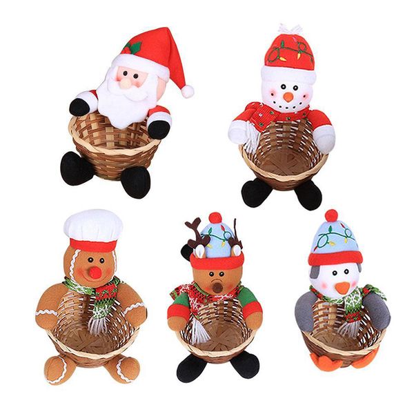 

cute christmas candy storage basket santa claus snowman elk reindeer bamboo gift holder storage cases home deskdecoration
