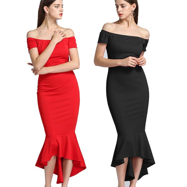 

european and american new party dress popular one shoulder short sleeve fishtail dress evening dress