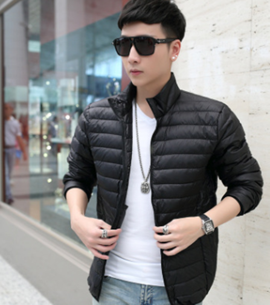 

autumn and winter men down jacket korean mock neck light weight doudoune homme solid color classic casual down coat, Black