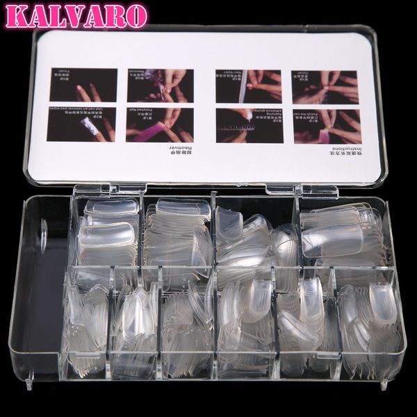 

kalvaro 1 box 500pcs fashion full cover natural false nails fake tips box nail art artificial acrylic beauty tool diy, Red;gold