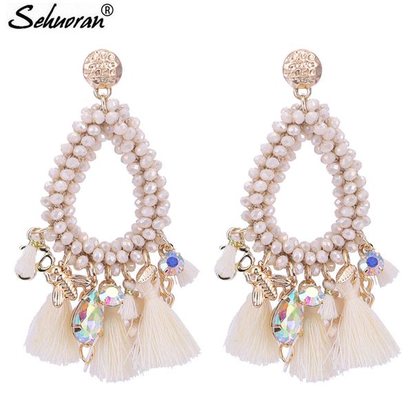 

sehuoran oorbellen pendientes mujer moda 2020 drop earrings for women boho pendientes crystal beads handmade fashion jewelry, Silver
