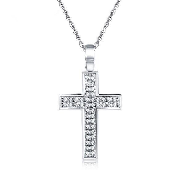 

1.4mm round cu s925 fine jewelry sterling silver cross pendant necklace lab-created diamond engagement wedding proposal gift