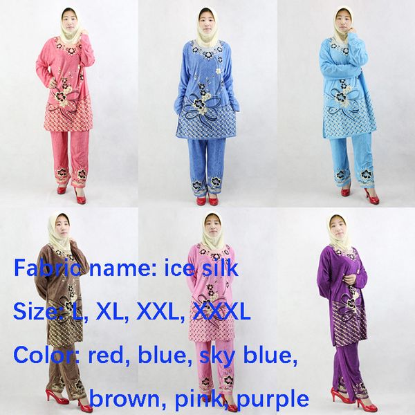 

muslim women's ice silk printing islamic women's suit two pieces, Red