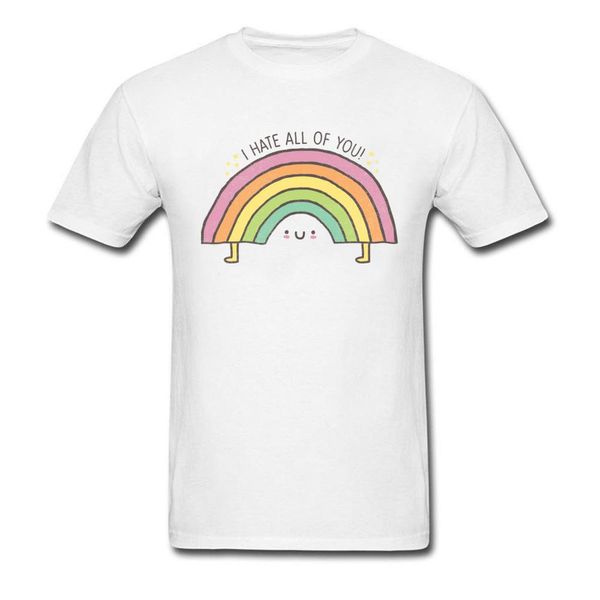 

to be honest cute cartoon t-shirt 2020 men rainbow white t shirt popular letter i hate all of you print funny tshirt, White;black
