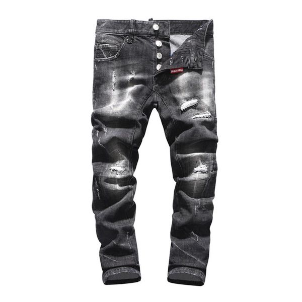 

2020 foreign trade cross border male european men's feet slim holes locomotive fold jeans biker jeans, Blue