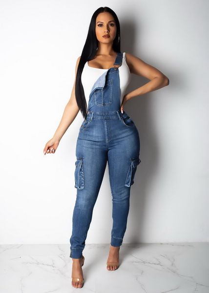 

wendywu lady spaghetti strap bodycon denim casual jumpsuit women pocket jeans summer jumpsuit rompers, Black;white