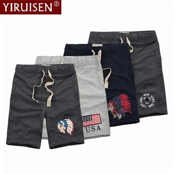 

Indian Feather Headdress Patchwork Shorts Men 100% Cotton Fashion Boardshorts Short Pants Homme Summer YiRuiSen Brand Clothing